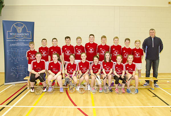 The Under-13 county badminton side, pictured with sponsor representative Ali Flett from Williamson's Butchers. (www.theorcadianphotos.co.uk)