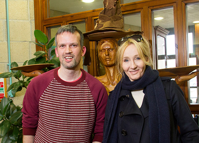 The Orkney Library's Stewart Bain with J. K. Rowling today.