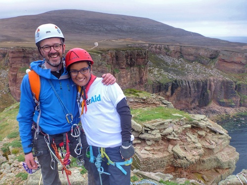 Oliver and Ben Buckle pictured on top of The Old Man of Hoy.