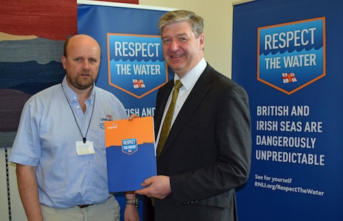 Alistair Carmichael at the reception with Nick Fecher from the RNLI. 