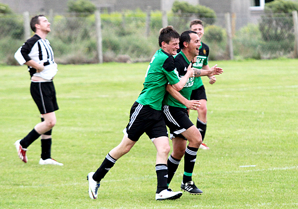 Kevin Groundwater celebrates after scoring the vital goal to send St Ola through to the 2014 final on away goals.