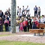 The unveiling ceremony of a bench dedicated to Karen Aim. (The Orcadian/Orkney Media Group)