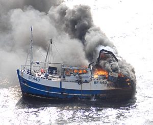 Five fishermen rescued after vessel blaze