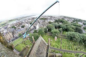 Bird’s eye view of cathedral roofing work