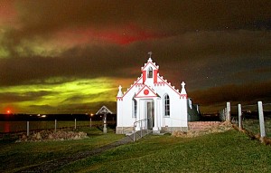 Northern Lights over the Italian Chapel
