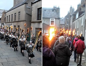 Streets of Stromness lit by torchlight