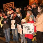 Some of the protestors against the US ban immigration ban outside St Magnus Cathedral. (www.theorcadianphotos.co.uk)