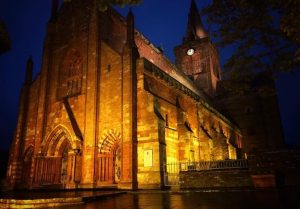 Cathedral lit yellow in support of RNLI
