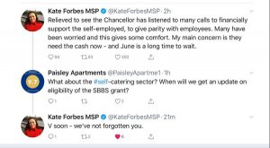 Finance secretary indicates self-catering support is on its way