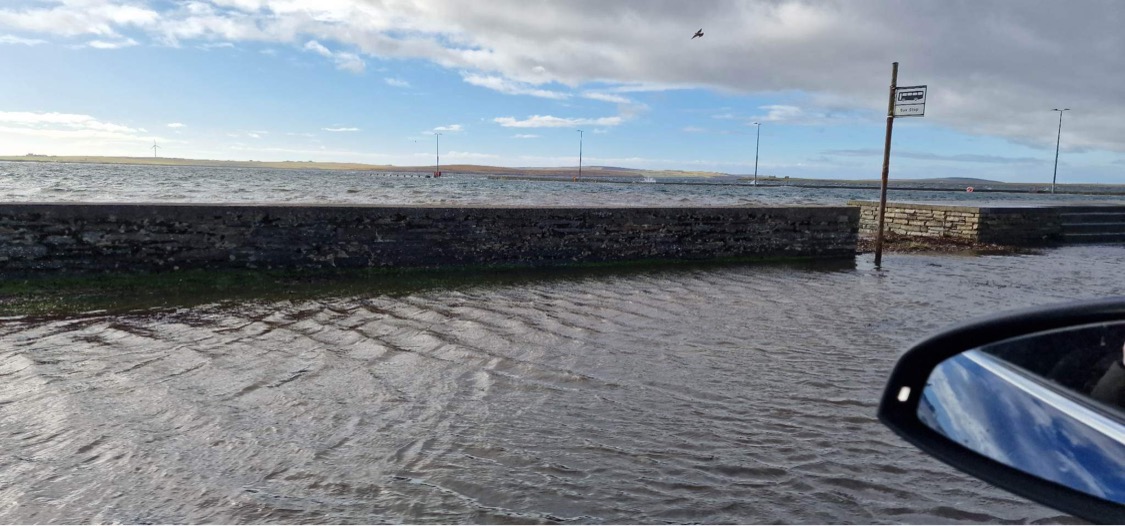 Holm pier in high water as tidal surge hits Orkney