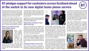 BT Pledges Support for Customers Across Scotland Ahead of the Switch to Its New Digital Home Phone Service