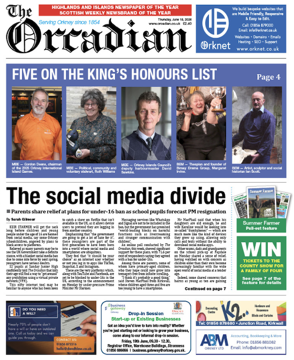 Social media ban divides in this week’s The Orcadian