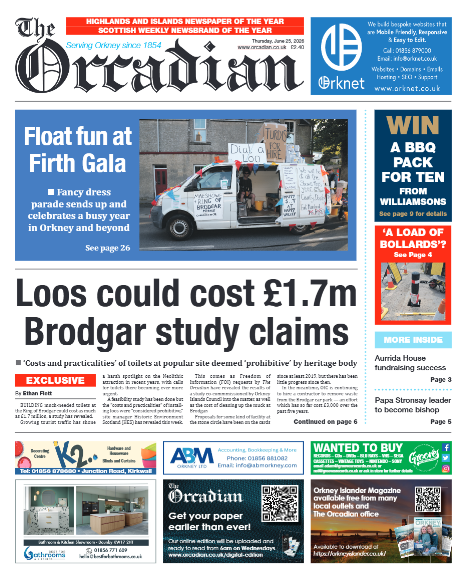 Brodgar toilet costs revealed in this week’s The Orcadian
