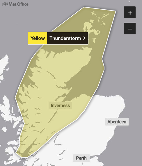 Thunder and lightening weather warning issued