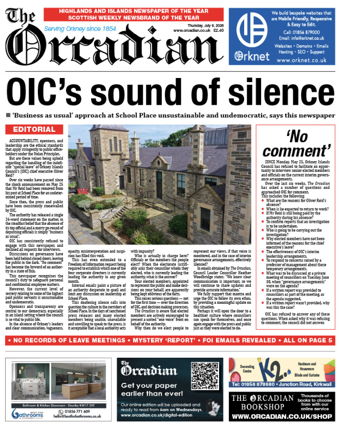 OIC’s sound of silence in this week’s The Orcadian