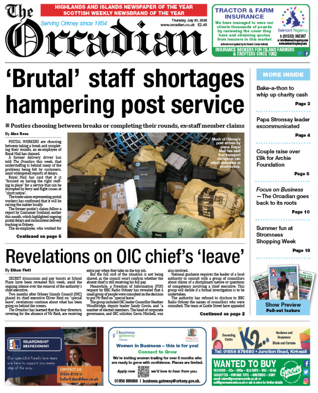 ‘Brutal’ staff shortages delaying the post — revealed in this week’s The Orcadian
