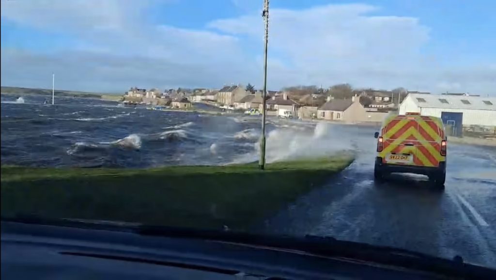 Barriers shut and flood warning as gales surge across Orkney
