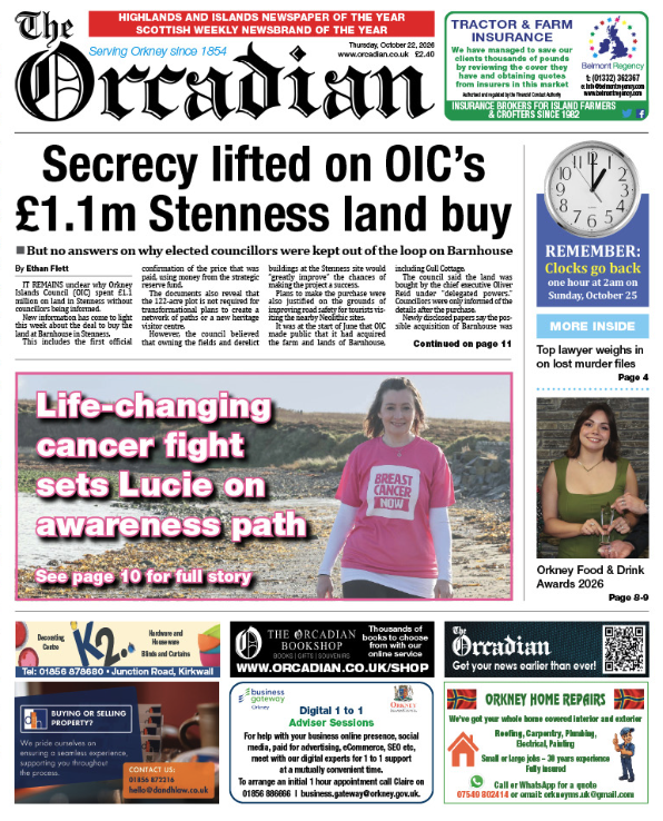 Secrecy lifted on OIC’s £1.1m Stenness land buy